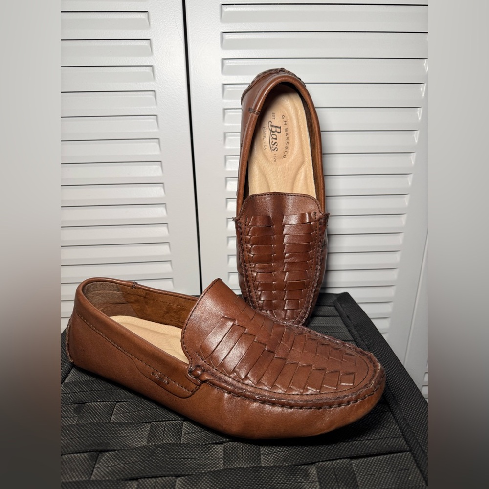 GH Bass Men’s Woven Brown Leather Loafers 7.5